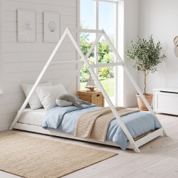 Lit cabane triangle enfant épicéa massif blanc avec sommier Refuge