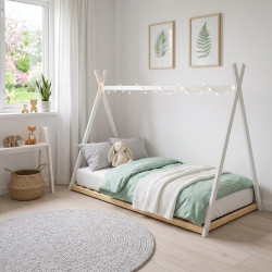 Lit tipi enfant en épicéa massif blanc et naturel avec sommier Bivouac