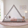 Lit cabane triangle enfant épicéa massif gris avec sommier Refuge