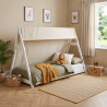 Lit cabane tipi enfant épicéa massif blanc avec toile Indiana