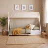 Lit cabane tipi enfant épicéa massif blanc avec toile Indiana