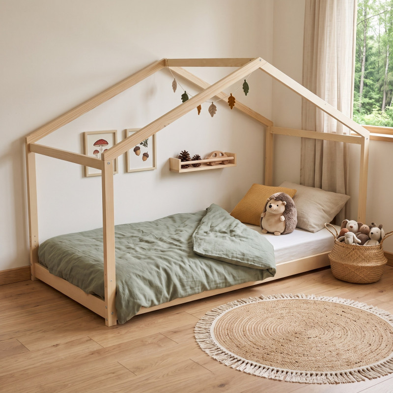 Lit cabane maison enfant épicéa massif naturel avec sommier Hameau Lit cabane maison enfant épicéa massif naturel avec sommier Hameau