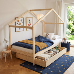 Lit cabane maison enfant épicéa massif naturel avec tiroir Hameau