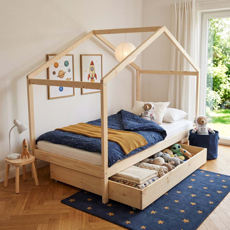 Lit cabane maison enfant épicéa massif naturel avec tiroir Hameau Lit cabane maison enfant épicéa massif naturel avec tiroir Hameau