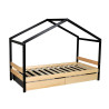 Lit cabane enfant épicéa massif noir et naturel 2 tiroirs Lucarne