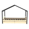 Lit cabane enfant épicéa massif noir et naturel 2 tiroirs Lucarne
