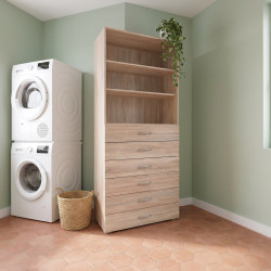 Armoire buanderie chêne 6 tiroirs/2 étagères profondeur 40 cm Jesy