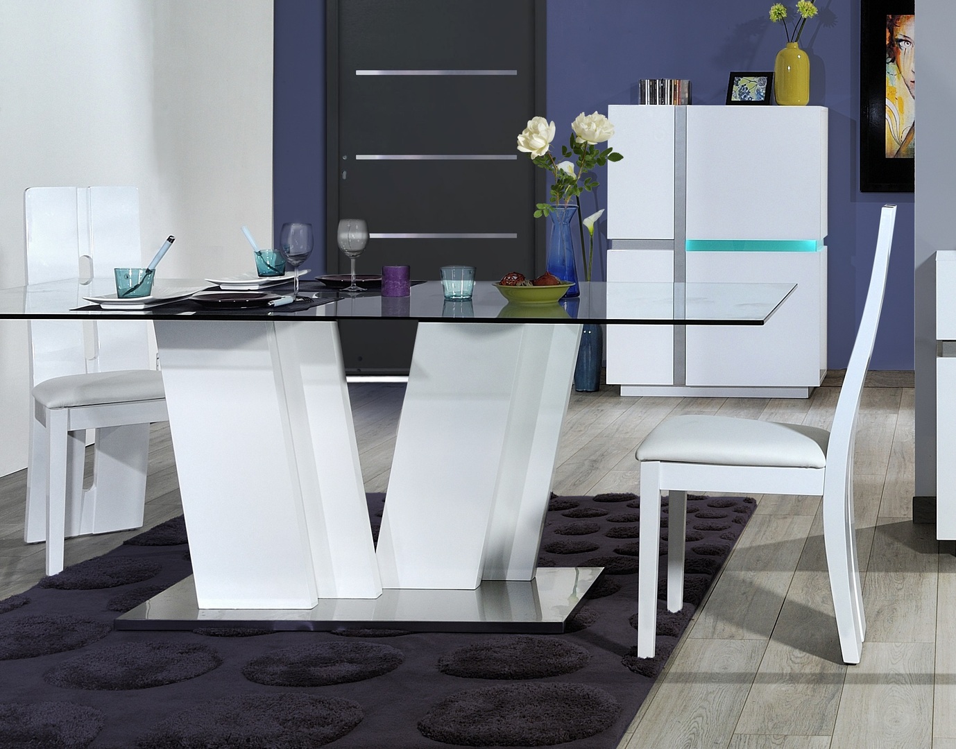 Table de salle à manger design blanc laqué Joss | Matelpro