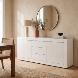 Buffet/bahut moderne 210 cm laqué blanc brillant Agathe