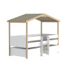 Lit cabane mi-hauteur enfant bois et blanc avec 2 tiroirs Perchoir