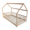 Lit cabane enfant épicéa massif naturel avec barrière Nichoir
