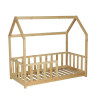 Lit cabane enfant épicéa massif naturel avec barrière Nichoir