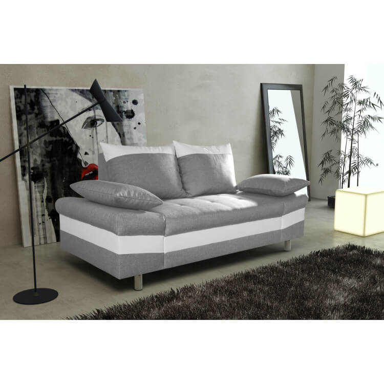 Canapé fixe 2 places contemporain en tissu gris/PU blanc Thibaut