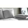 Canapé fixe 2 places contemporain en tissu gris/PU blanc Thibaut