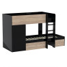 Lit superposé enfant noir et bois avec armoire et 2 tiroirs Tandem
