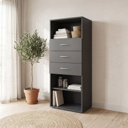 Étagère 3 tiroirs graphite hauteur 126 cm Jesy