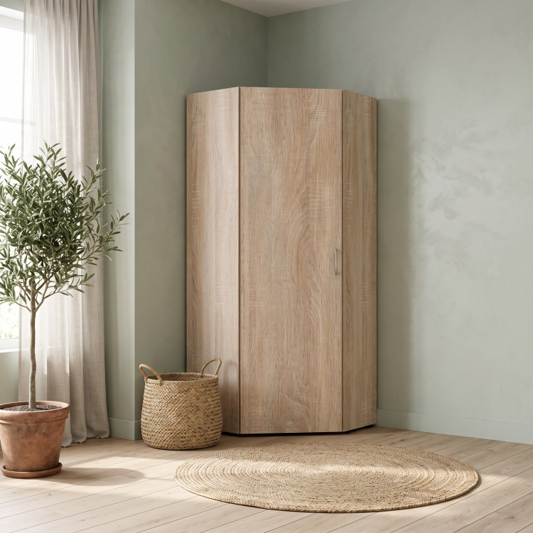 Armoire d'angle moderne chêne clair Jesy