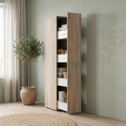 Armoire de buanderie extractible 4 rangements chêne clair Jesy