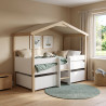 Lit cabane mi-hauteur enfant bois et blanc avec 2 tiroirs Perchoir