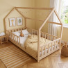 Lit cabane enfant épicéa massif naturel avec barrière Nichoir