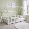 Lit cabane enfant épicéa massif blanc avec barrière Nichoir
