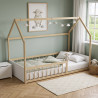 Lit cabane enfant bois massif blanc et naturel avec barrière Bergerie