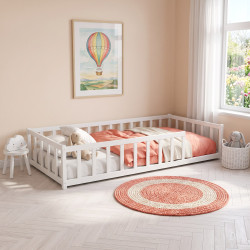 Lit enfant épicéa massif blanc avec barrière Bocage