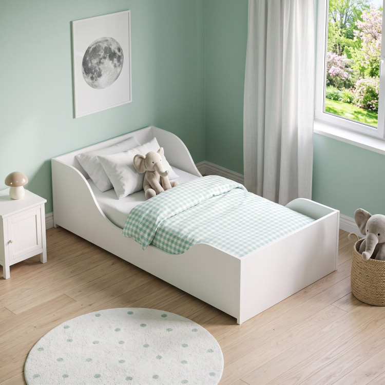 Lit enfant 90x190 blanc bords arrondis avec sommier Nacelle