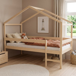 Lit cabane mi-hauteur enfant épicéa massif naturel avec échelle Vigie