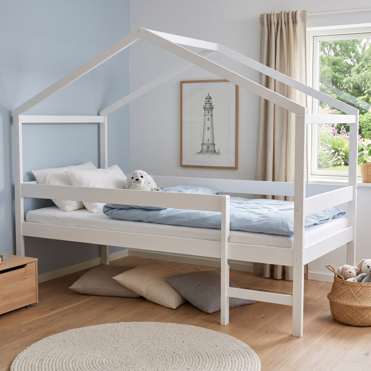 Lit cabane mi-hauteur enfant épicéa massif blanc avec échelle Vigie