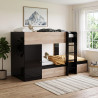 Lit superposé enfant noir et bois avec armoire et 2 tiroirs Tandem