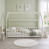 Lit cabane enfant épicéa massif blanc avec barrière Nichoir