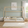 Lit cabane enfant bois massif blanc et naturel avec barrière Bergerie