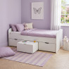 Lit banquette enfant blanc 3 tiroirs sur roulettes Comptine
