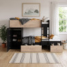Lit superposé enfant noir et bois avec armoire et 2 tiroirs Tandem