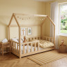 Lit cabane enfant épicéa massif naturel avec barrière Nichoir