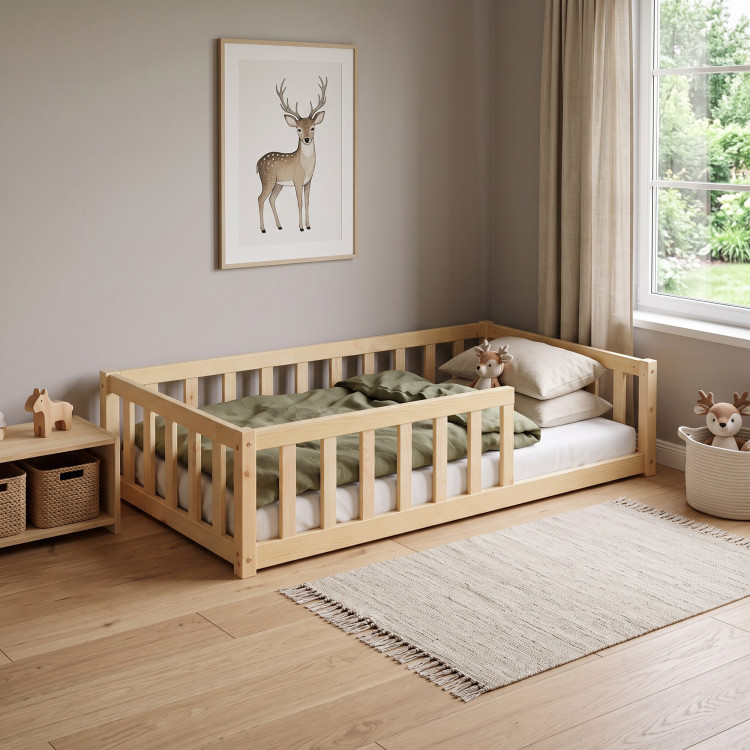 Lit enfant épicéa massif naturel avec barrière Bocage