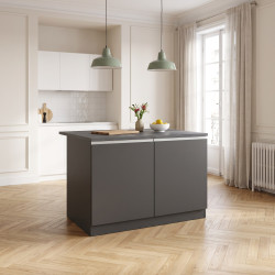 Ilot de cuisine central 125 cm anthracite mat/béton Solena