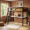 Lit mezzanine enfant épicéa massif noir avec bureau Valentin