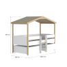 Lit cabane mi-hauteur enfant bois et blanc avec 2 tiroirs Perchoir