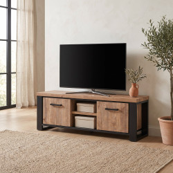 Meuble TV style industriel chêne/noir Esteline