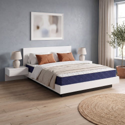 Lit 140x190 blanc avec chevets intégrés et sommier Orée