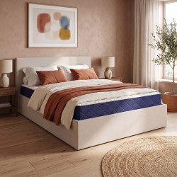 Lit coffre adulte contemporain 140x190 lin beige avec sommier Merlin