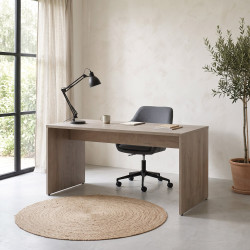 Bureau droit contemporain pieds en bois chêne clair Othello