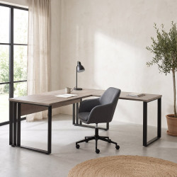 Bureau d'angle contemporain pieds en métal chêne clair Othello