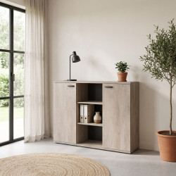 Armoire basse de bureau contemporaine 160 cm chêne clair Othello