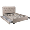Lit capitonné 140x190 beige avec 4 tiroirs et sommier Boudoir