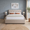 Lit capitonné 140x190 beige avec 4 tiroirs et sommier Boudoir