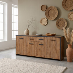 Buffet/bahut style industriel 210 cm chêne/noir Esterelle