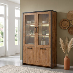 Vitrine style industriel chêne/noir Esterelle
